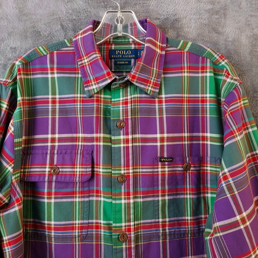 Polo Ralph Lauren‎ Men's Size Large Classic-Fit Plaid Oxford Workshirt Flannel